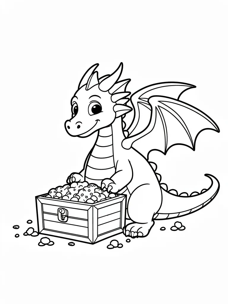 Coloriage Dragon gardien d’un trésor facile – coloriage à imprimer gratuit