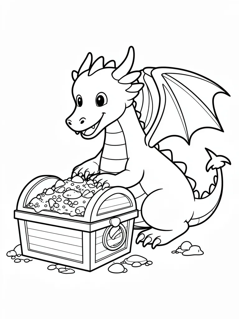 Coloriage Dragon gardien d’un trésor pour maternelle – coloriage à imprimer gratuit