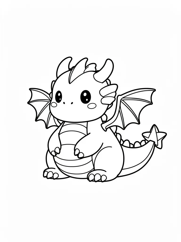 Coloriage Dragon kawaii tout rond détaillé – coloriage à imprimer gratuit