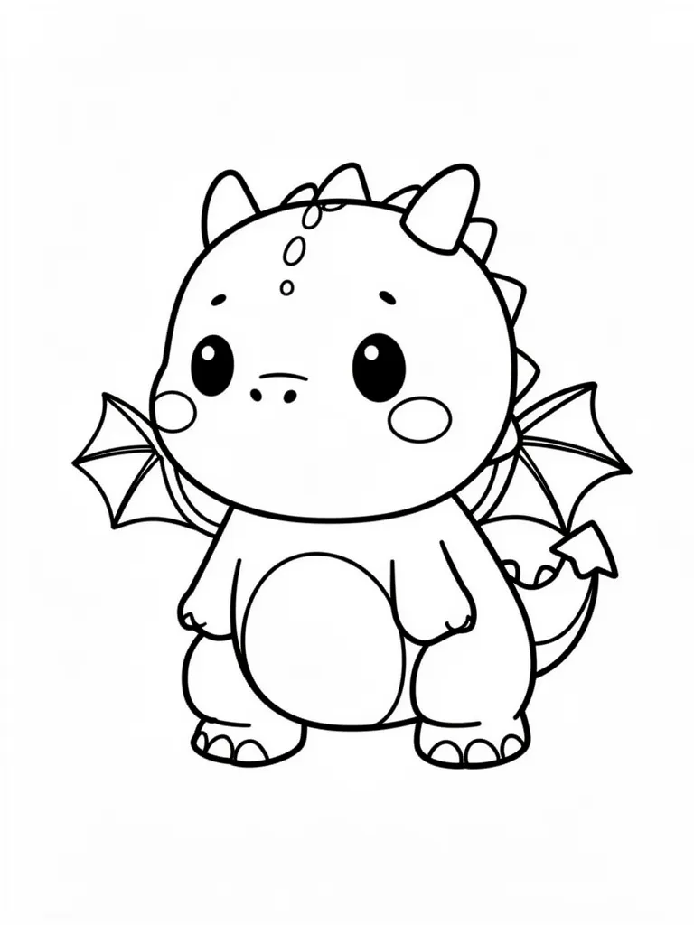 Coloriage Dragon kawaii tout rond facile – coloriage à imprimer gratuit