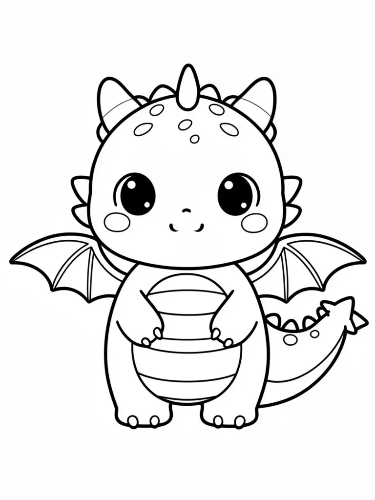 Coloriage Dragon kawaii tout rond kawaii – coloriage à imprimer gratuit