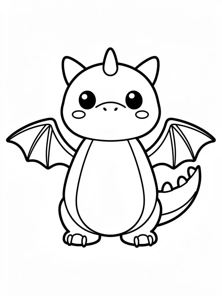 Coloriage Dragon kawaii tout rond pour maternelle – coloriage à imprimer gratuit