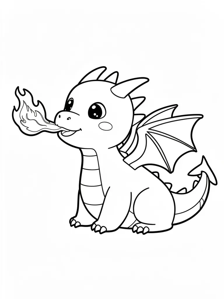 Coloriage Dragon qui crache du feu détaillé – coloriage à imprimer gratuit