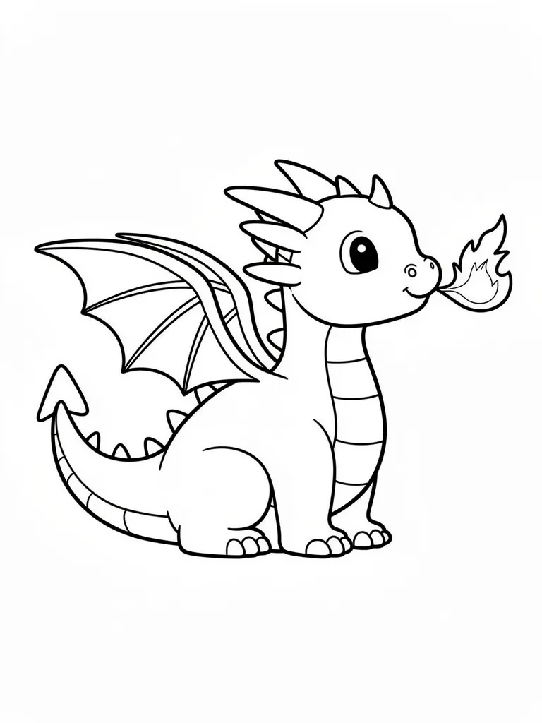 Coloriage Dragon qui crache du feu facile – coloriage à imprimer gratuit