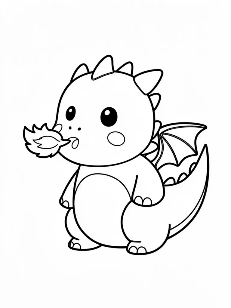 Coloriage Dragon qui crache du feu kawaii – coloriage à imprimer gratuit
