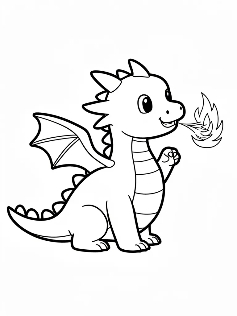Coloriage Dragon qui crache du feu pour maternelle – coloriage à imprimer gratuit