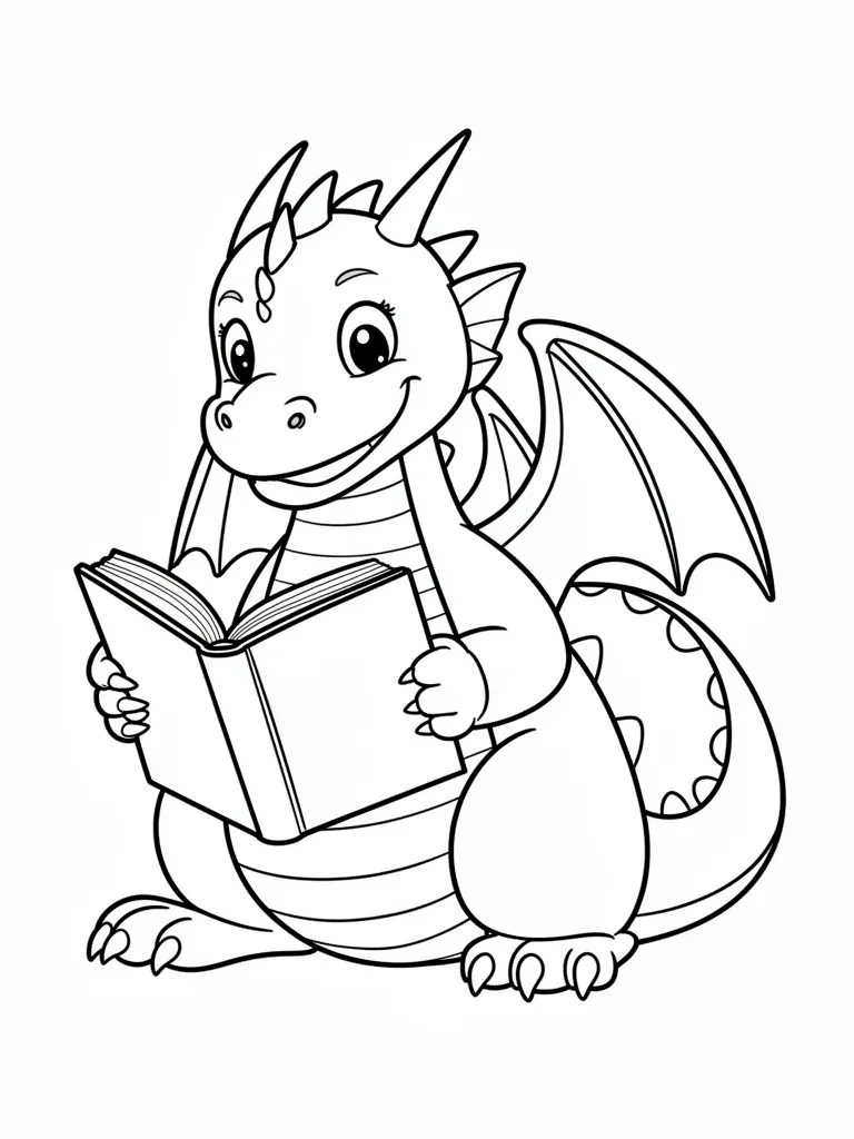 Coloriage Dragon qui lit un livre à imprimer