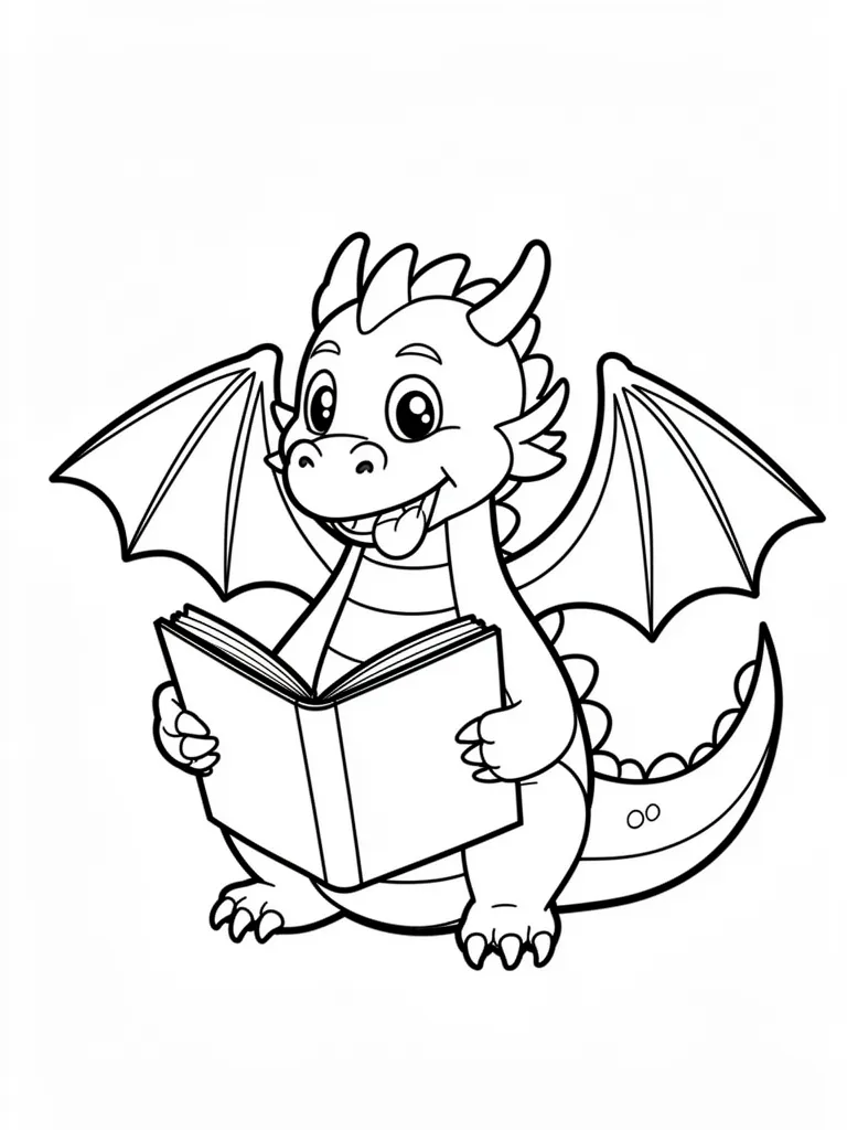 Coloriage Dragon qui lit un livre facile – coloriage à imprimer gratuit