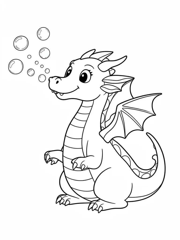 Coloriage Dragon qui souffle des bulles – coloriage à imprimer gratuit