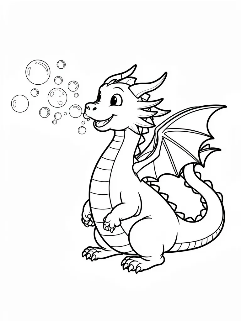 Coloriage Dragon qui souffle des bulles détaillé – coloriage à imprimer gratuit