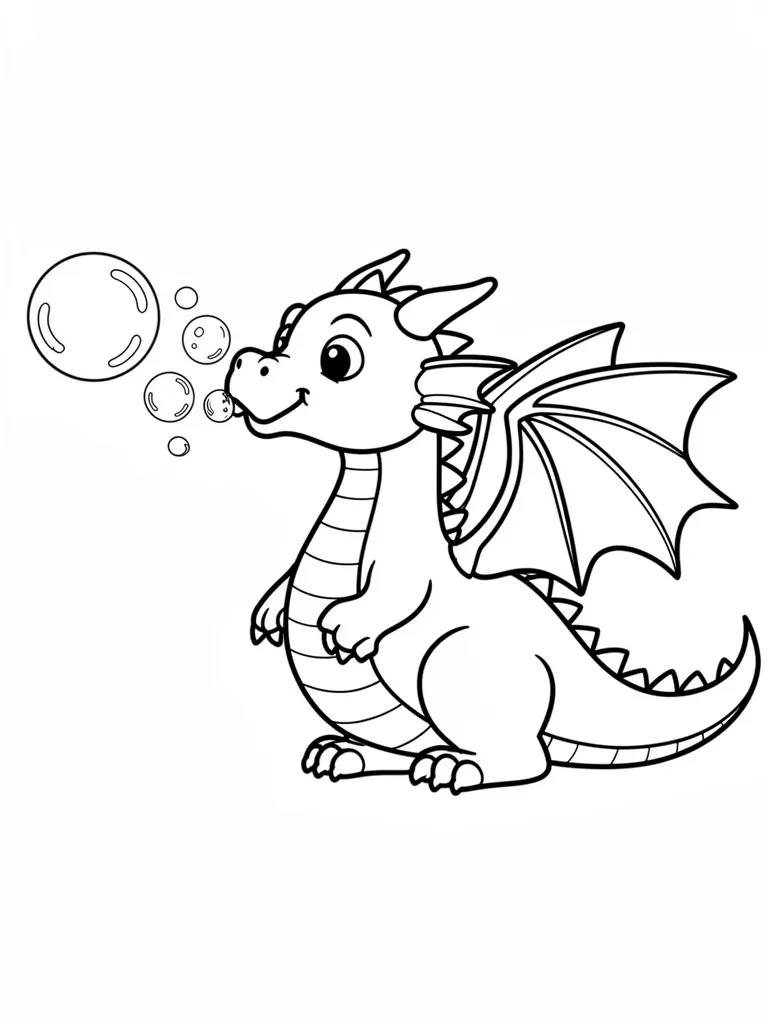 Coloriage Dragon qui souffle des bulles facile – coloriage à imprimer gratuit