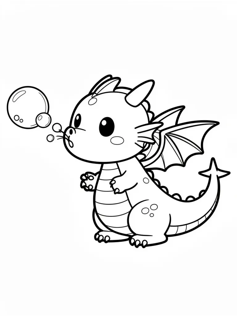 Coloriage Dragon qui souffle des bulles kawaii – coloriage à imprimer gratuit