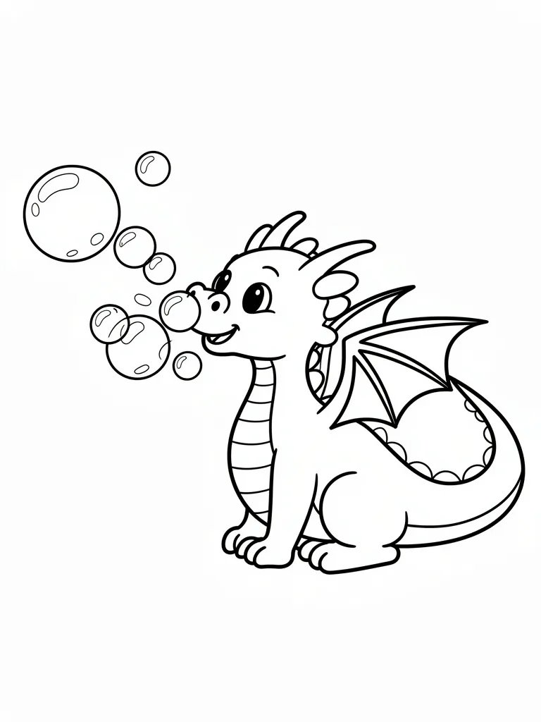 Coloriage Dragon qui souffle des bulles pour maternelle – coloriage à imprimer gratuit