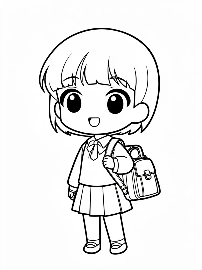 Coloriage École et cartable kawaii à imprimer