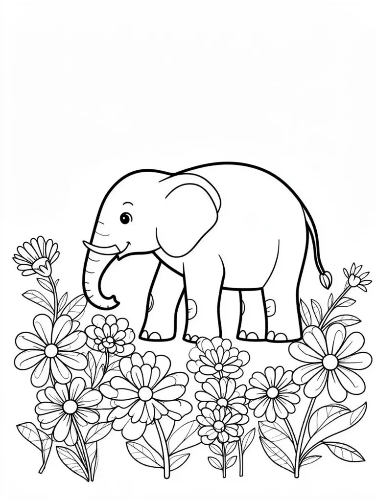 Coloriage Éléphant avec des fleurs à imprimer