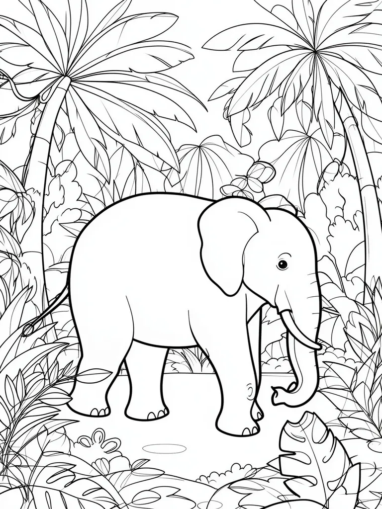 Coloriage Éléphant dans la jungle – coloriage à imprimer gratuit