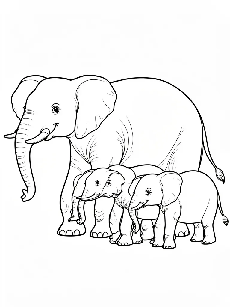 Coloriage Éléphant en famille à imprimer