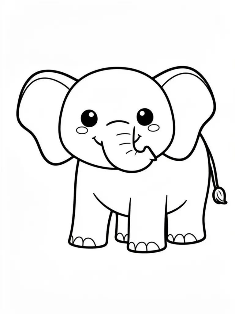 Coloriage Éléphant kawaii souriant – coloriage à imprimer gratuit