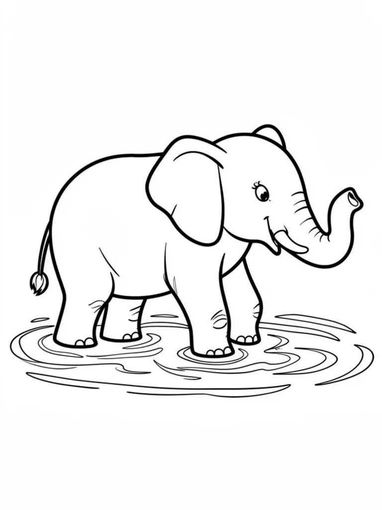 Coloriage Éléphant qui joue dans l’eau à imprimer