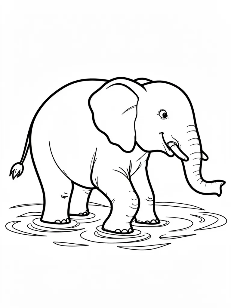 Coloriage Éléphant qui joue dans l’eau détaillé à imprimer