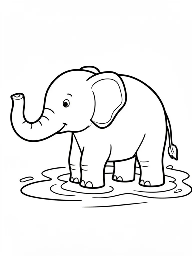 Coloriage Éléphant qui joue dans l’eau facile à imprimer