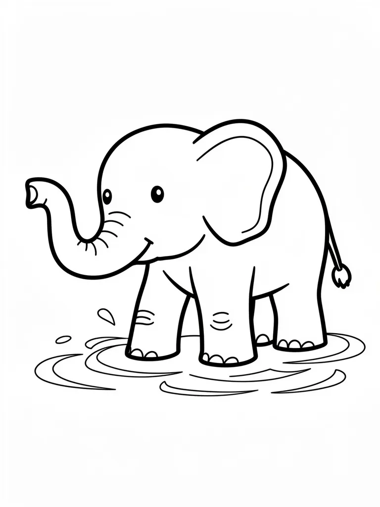 Coloriage Éléphant qui joue dans l’eau pour maternelle à imprimer