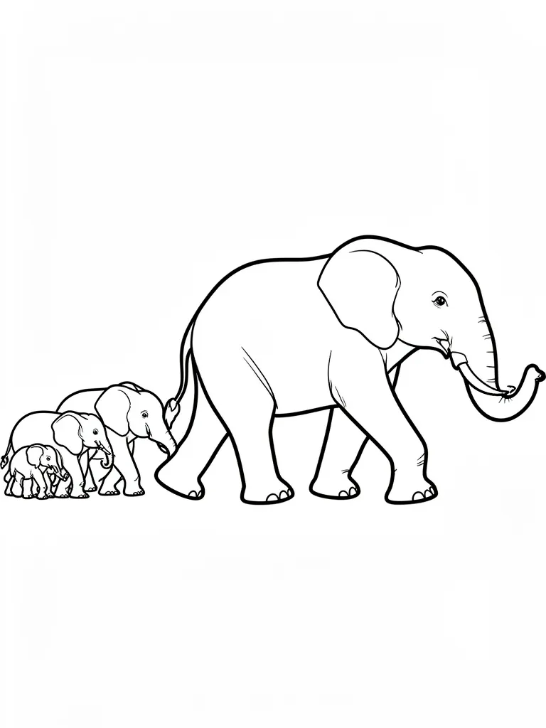 Coloriage Éléphant qui marche en file – coloriage à imprimer gratuit