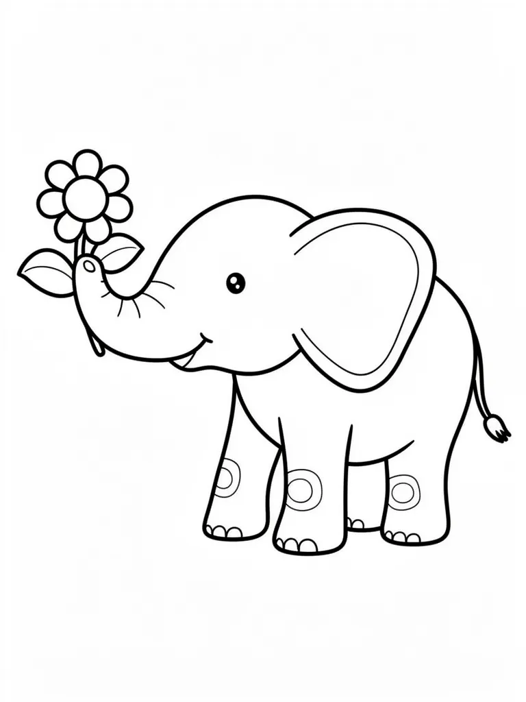 Coloriage Éléphant qui tient une fleur – coloriage à imprimer gratuit