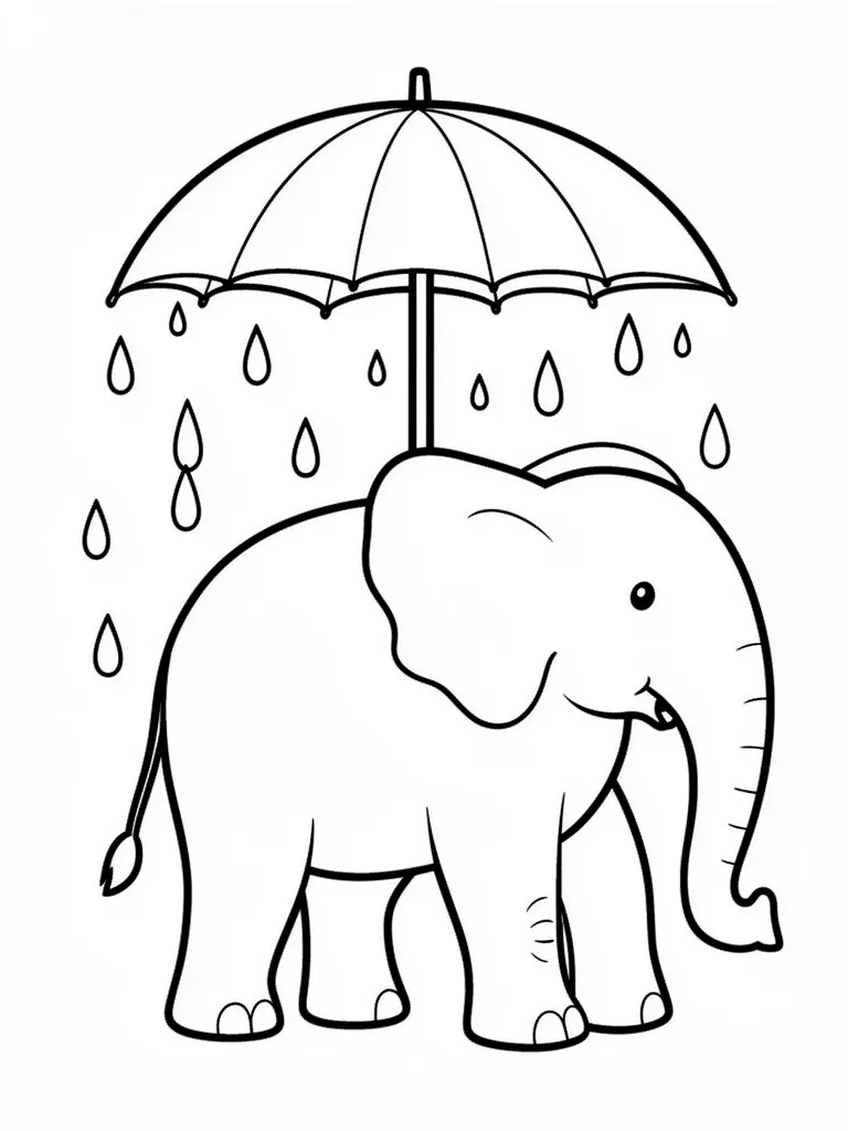 Coloriage Éléphant sous une douche de pluie – coloriage à imprimer gratuit