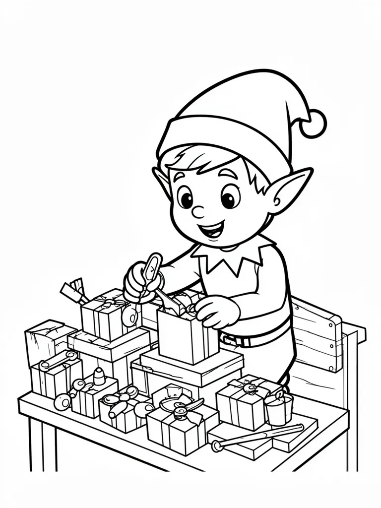 Coloriage Elfe dans l’atelier facile à imprimer