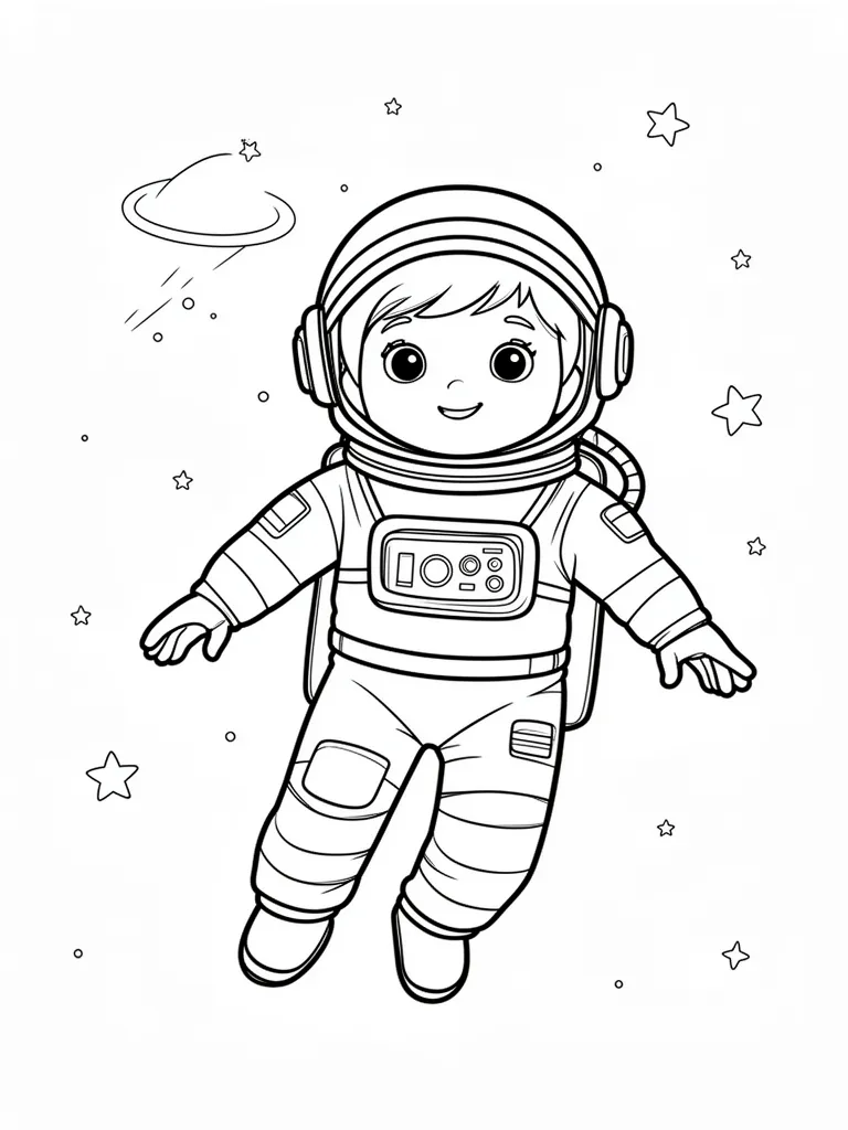 Coloriage Enfant astronaute flottant à imprimer