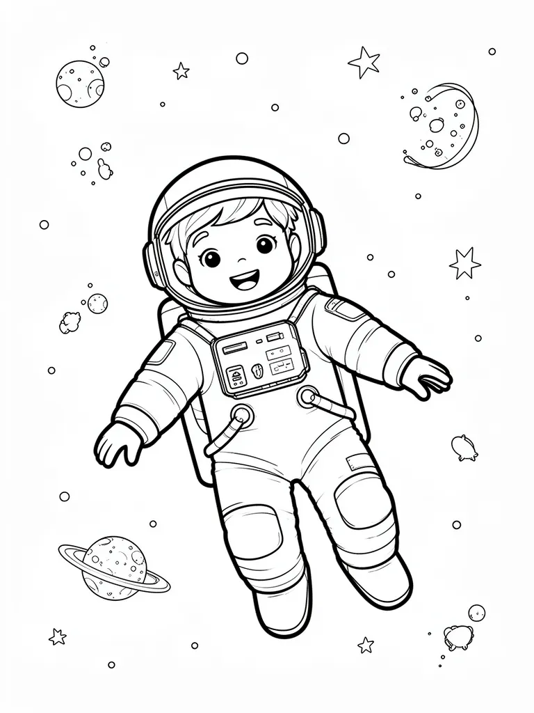 Coloriage Enfant astronaute flottant détaillé – coloriage à imprimer gratuit