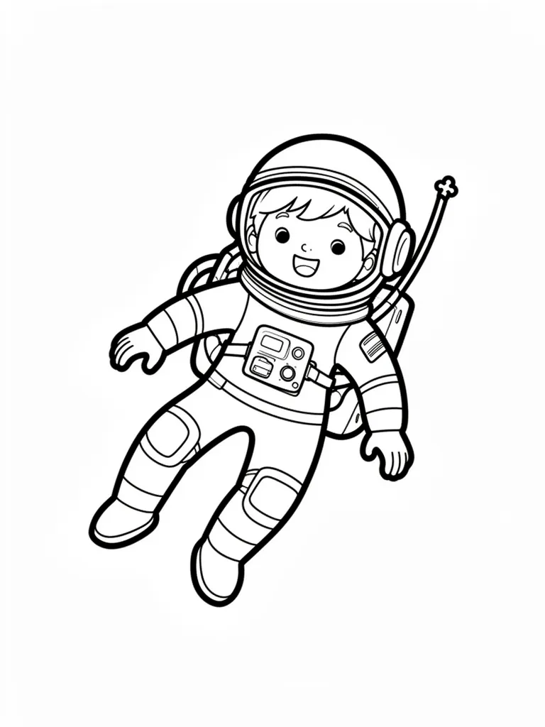 Coloriage Enfant astronaute flottant facile – coloriage à imprimer gratuit