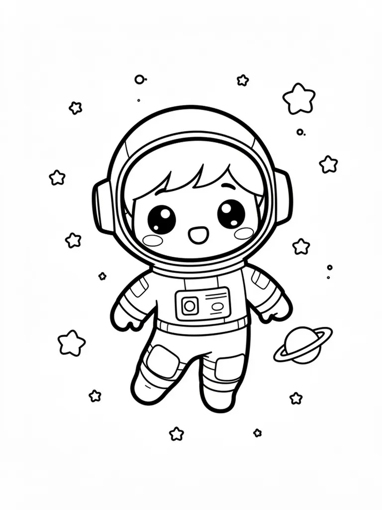 Coloriage Enfant astronaute flottant kawaii – coloriage à imprimer gratuit