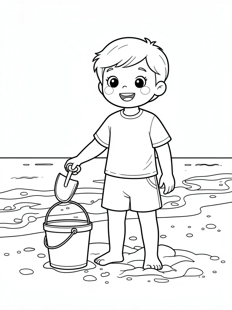 Coloriage Enfant avec un seau et une pelle – coloriage à imprimer gratuit