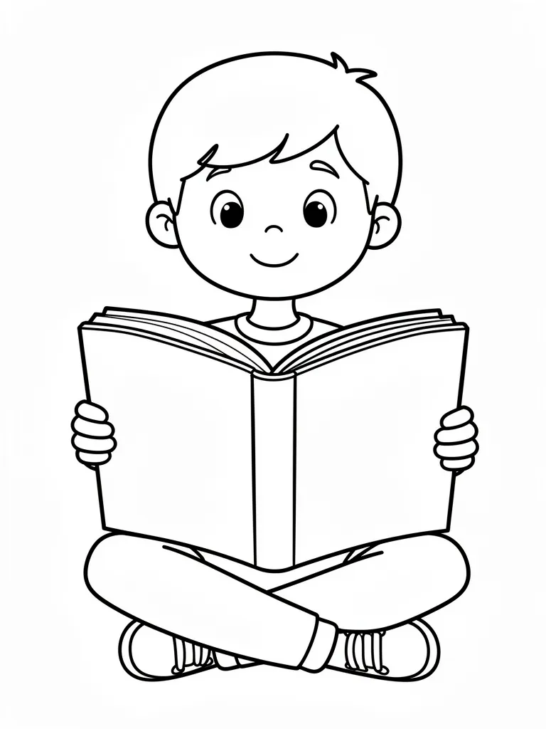 Coloriage Enfant qui lit un livre – coloriage à imprimer gratuit