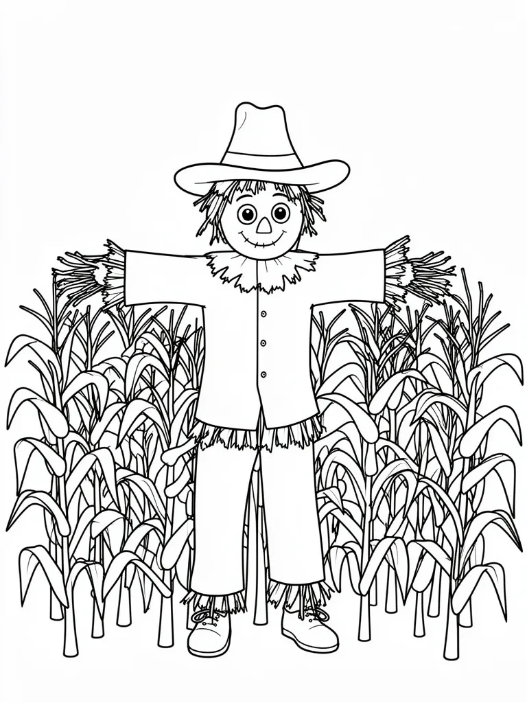Coloriage Épouvantail dans un champ à imprimer