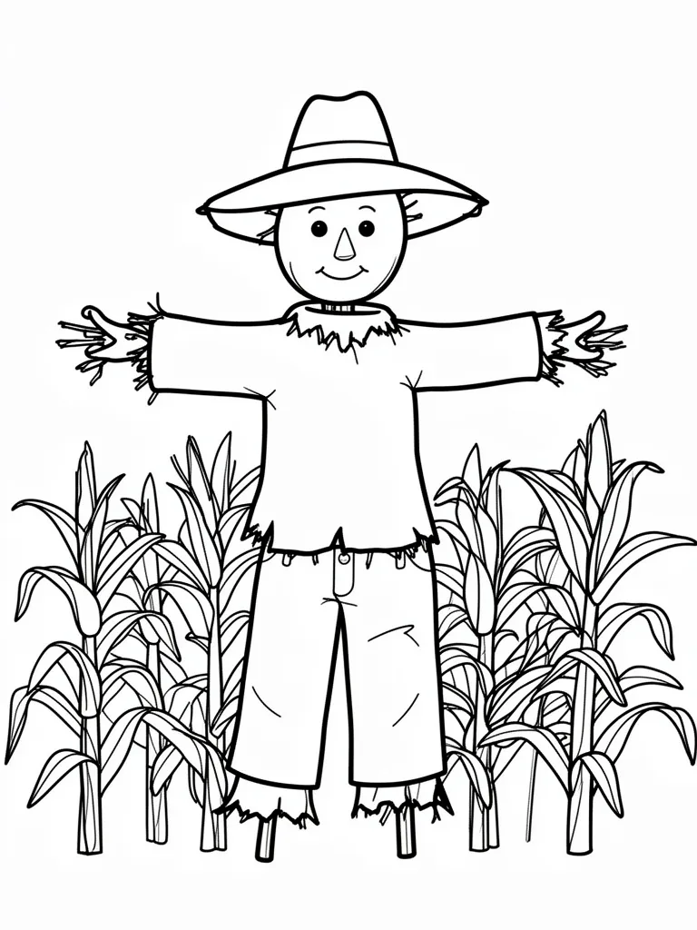 Coloriage Épouvantail dans un champ facile à imprimer
