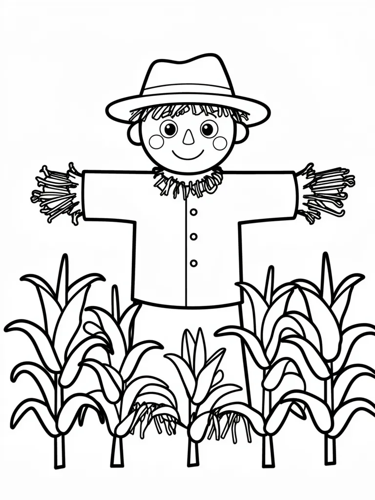 Coloriage Épouvantail dans un champ pour maternelle à imprimer