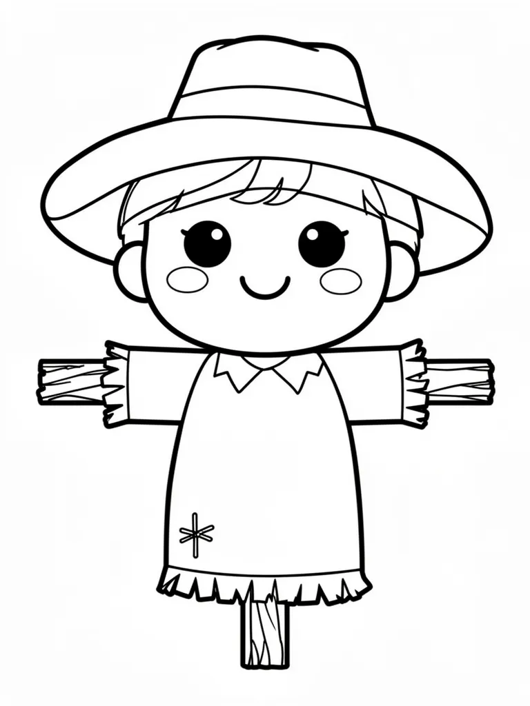 Coloriage Épouvantail souriant kawaii – coloriage à imprimer gratuit