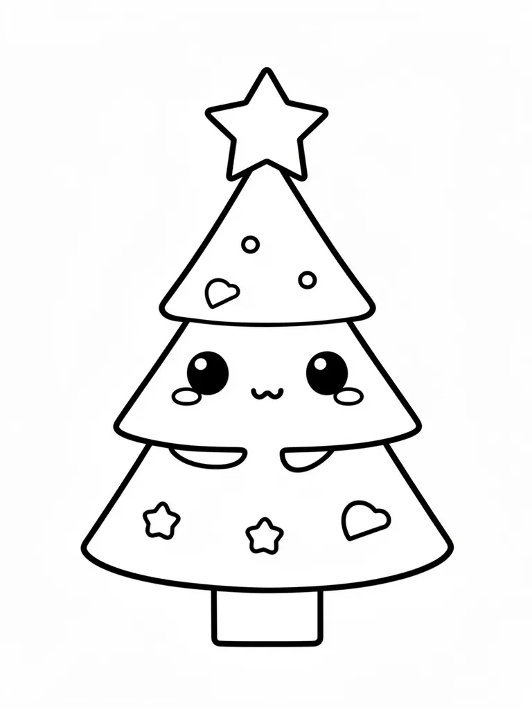 Coloriage Étoile au sommet du sapin kawaii – coloriage à imprimer gratuit