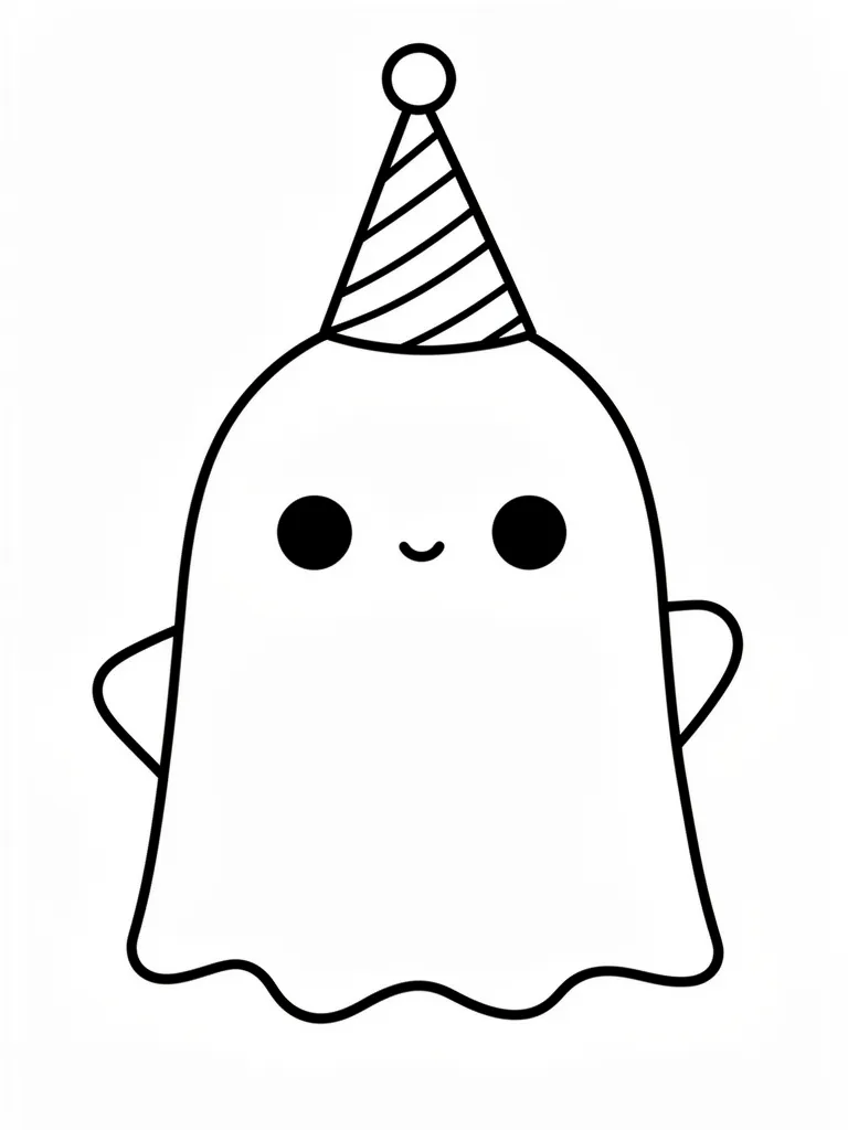 Coloriage Fantôme portant un chapeau kawaii – coloriage à imprimer gratuit