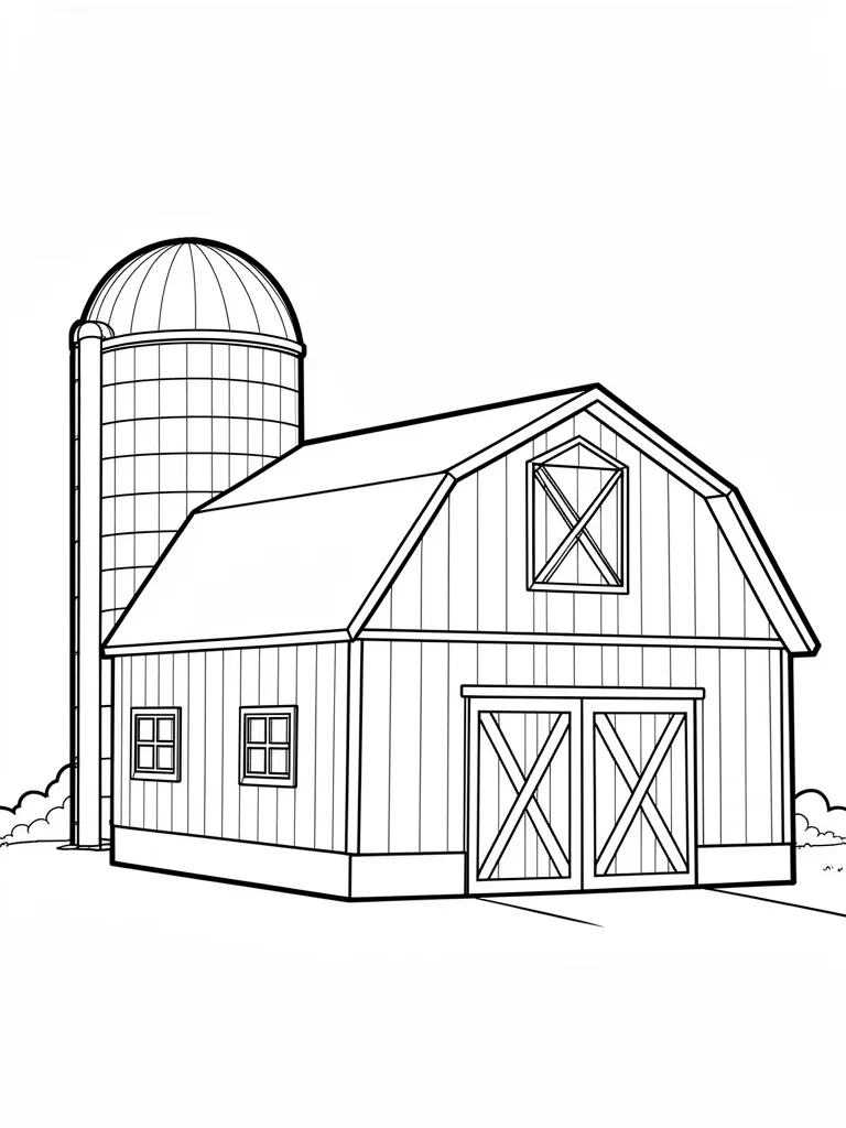 Coloriage Ferme avec un silo détaillé à imprimer