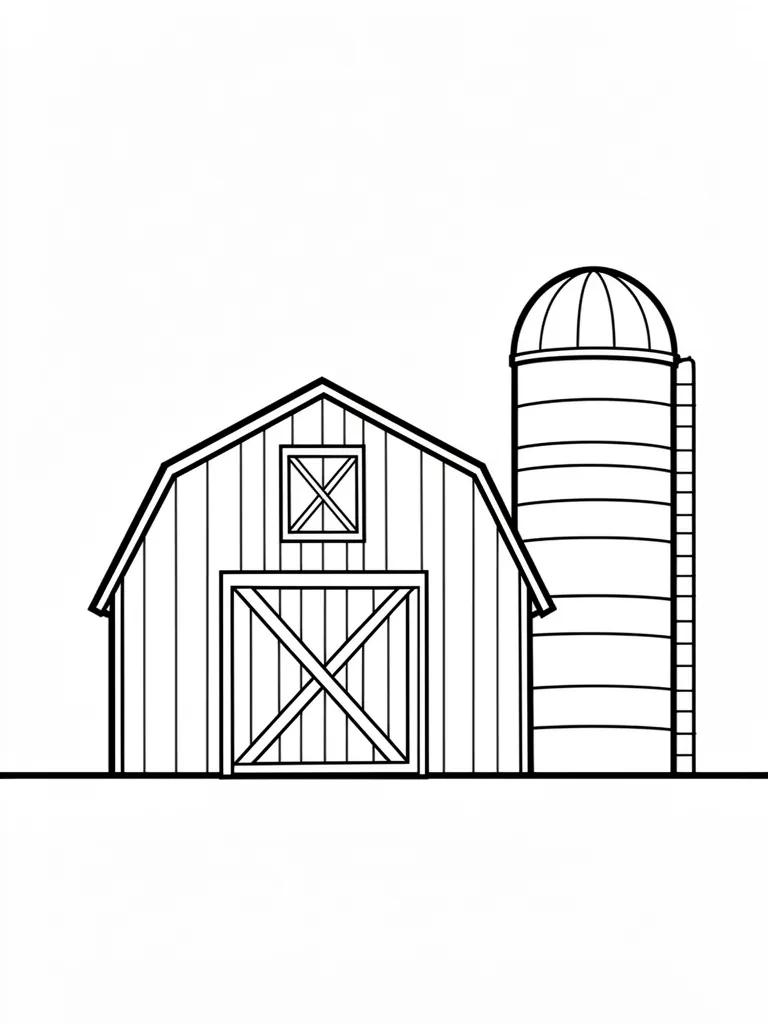Coloriage Ferme avec un silo facile à imprimer