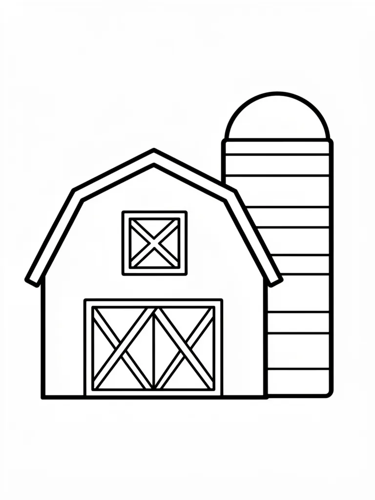 Coloriage Ferme avec un silo pour maternelle à imprimer