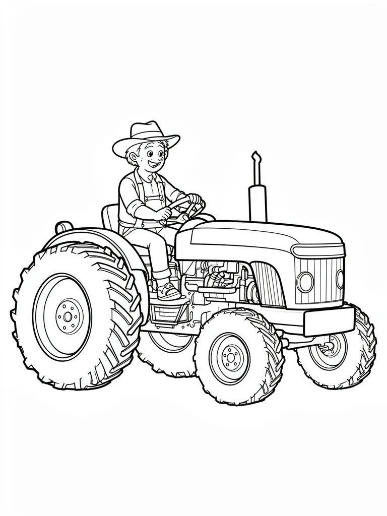 Coloriage Fermier sur un tracteur détaillé à imprimer