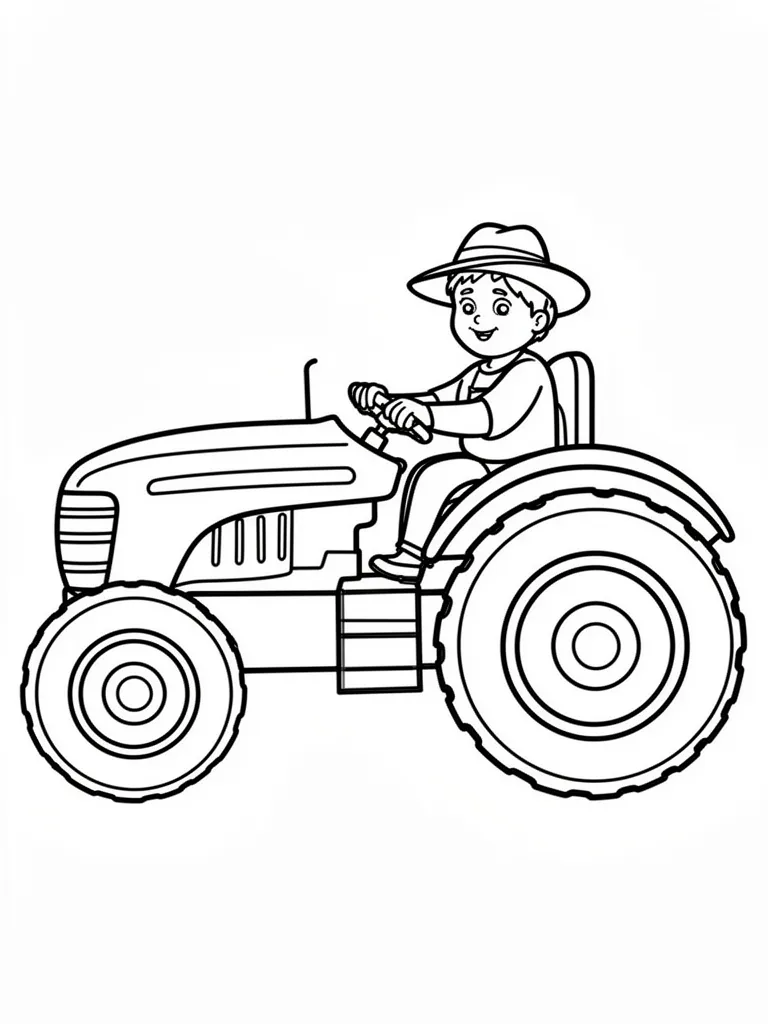 Coloriage Fermier sur un tracteur pour maternelle à imprimer