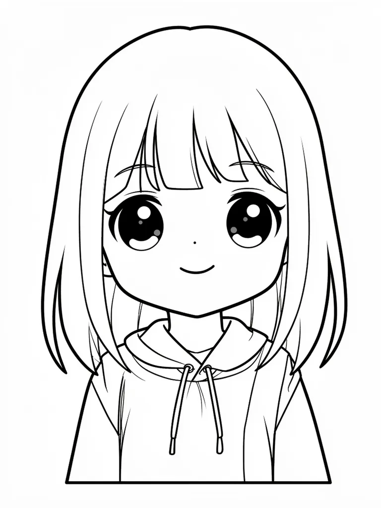 Coloriage Fille kawaii aux grands yeux – coloriage à imprimer gratuit