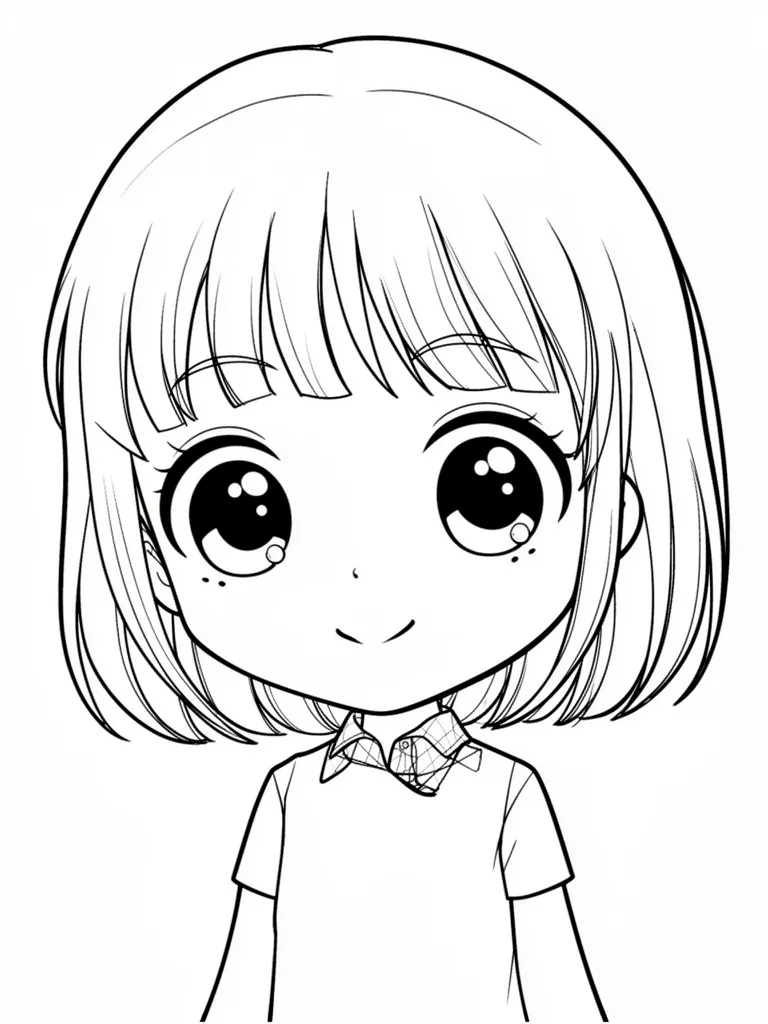 Coloriage Fille kawaii aux grands yeux détaillé – coloriage à imprimer gratuit