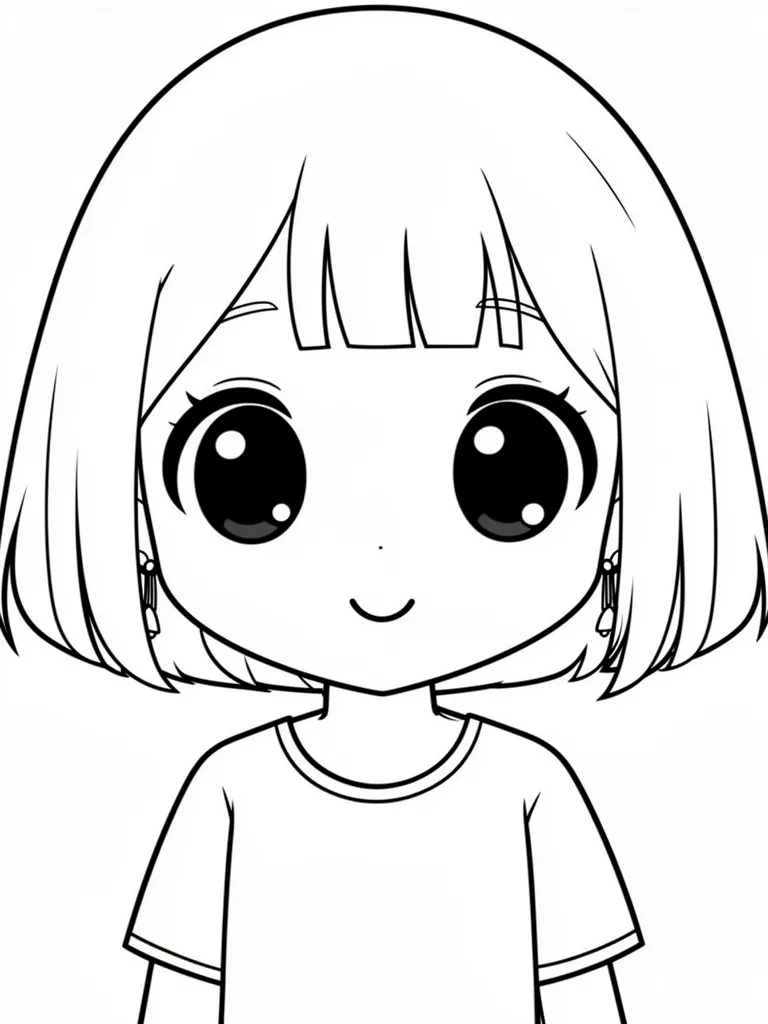 Coloriage Fille kawaii aux grands yeux facile – coloriage à imprimer gratuit